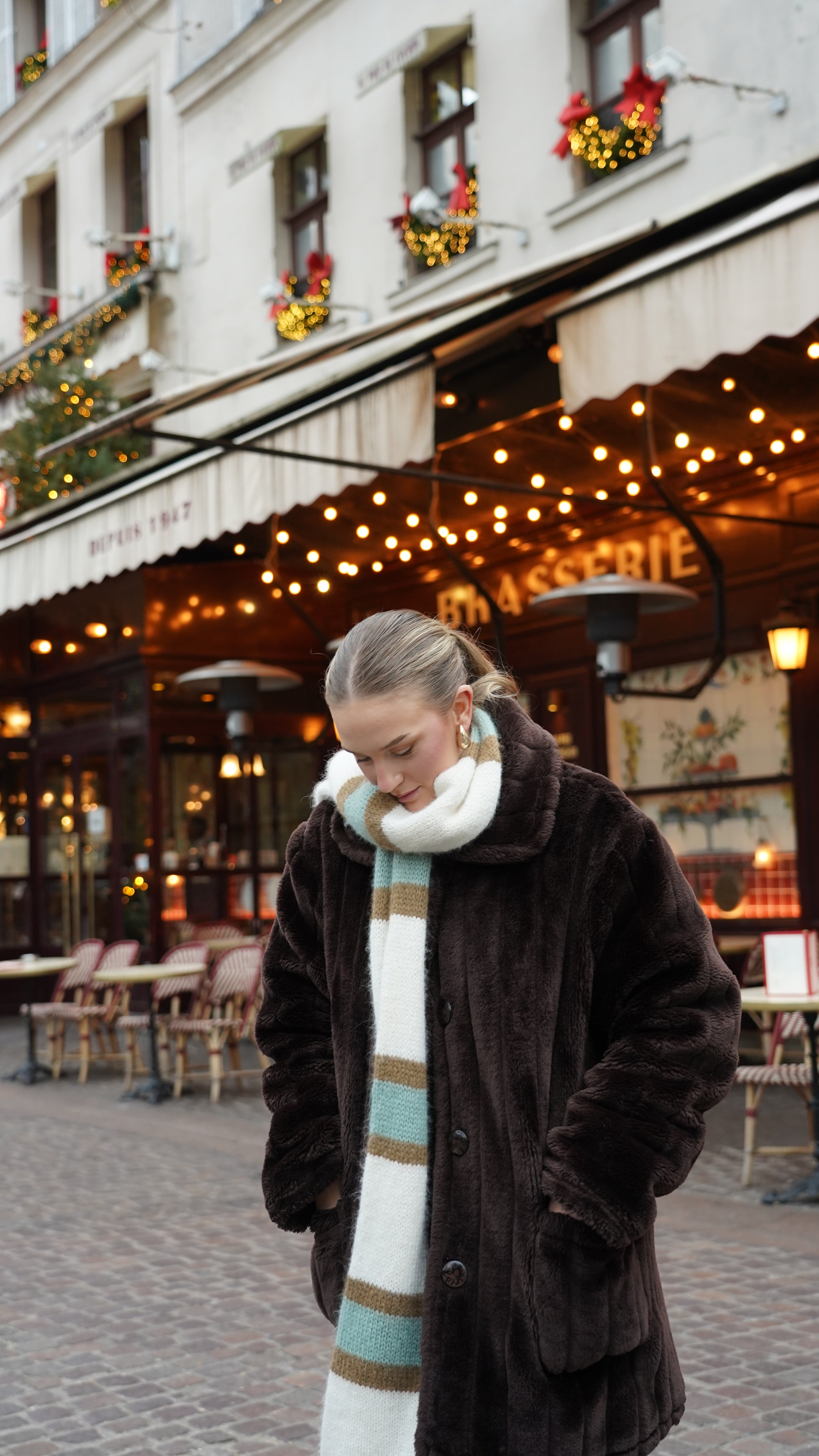 Sage, Chocolate & White Alpaca Scarf